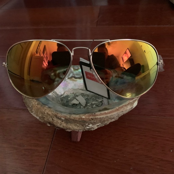 Orange Mirrored Lens Aviators Sunglasses - Picture 3 of 6